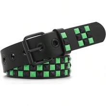Studded Belt, Metal Punk Rivet Belt With Bright Studs Women And Men - Green - View 1