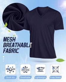3 Pack Men's Big And Tall Quick Dry Shirts, Short Sleeve Tops V Neck Mesh Moisture Wicking Athletic Tees-2025 - Đen, Xám nhạt, Trắng - Xem 11