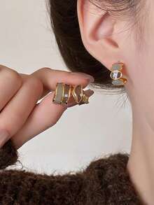 3 Pairs Minimalist Elegant Vintage French Chic Asymmetrical Drip Oil Geometric Design Sophisticated Mini Earrings Set, Suitable For Daily Wear, Commute, Casual, Autumn/Winter - Brown - View 4