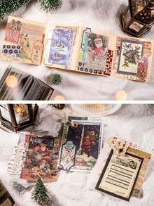 100 Sheets/Book Christmas Planner Base Material Mini Book, 8 Styles Available, Christmas New Year Scene DIY Planner Scrapbook Material Paper, Aesthetic Collage Card Material - Christmas Journal Materials - View 6