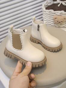 1 Pair Children's Fashion New Style Girls' Boots, PU Material, Side Zipper & Elastic Ankle, Floral Decor, Non-Slip Soft Durable Sole, Chelsea Style Suitable For School, Outdoor, Home, Spring, Summer, Autumn Wear