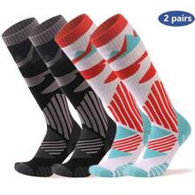 2-Pairs Thicken Warm Ski Socks , Over The Calf Non-Slip Cuff For Men & Women, Winter Sport Socks For Cycling, Hiking, Running