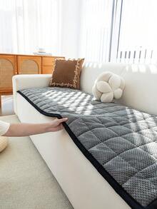 1pc Solid Color Plush Sofa Cover - Modern Non-Slip Warm Sofa Protector, Black Edged Bottom Sofa Cushion, Fits Single To Four-Seater Sofa - Machine Washable Polyester Home Decor