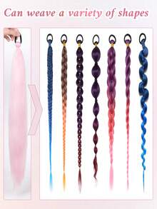 1PC/2PCS Pink Gradient Braided Ponytail Synthetic Hair Extension With Elastic Band Wig Hair Extensions Braids For Women Halloween, Music Festivals, Parties, Cosplay, Holidays And Other Festivals