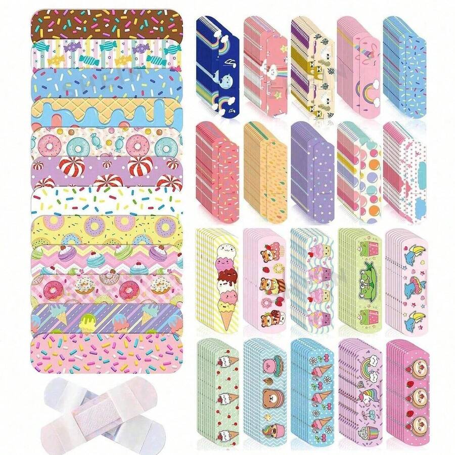 （10/30/100片装彩色图案创可贴）卡通创可贴，多用途，弹性面料制成，足部防磨损贴片，创意绷带