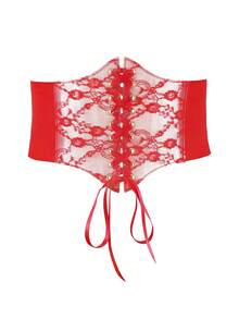 1 Stück Spitze Taillengürtel, Damen Schnür-Korsett Taillengürtel aus transparentem PVC-Spitze, gehäkelte Blüten, elastisch breiter Gürtel für Kleider, Korsetts, schwarzes Korsett Halloween Kostüm - mehrfarbig - Übersicht 7