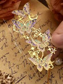 1pc/4pcs Metal Bookmark Butterfly Hollow Out Book Page Clip Pendant - Multicolor - View 2