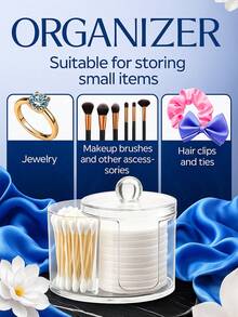 Pot de rangement pour cotons-tiges et boules de coton, boîte de rangement pour le dessus de la coiffeuse (2 en 1)