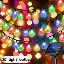 1 pieza Luces de cadena de cristal solares LED de 200/100/20, luces solares para exteriores, alimentadas por energía solar, 8 modos de iluminación, adecuadas para patio, balcón, jardín, valla, Navidad, decoración solar para el patio
