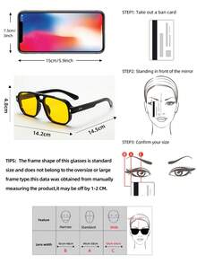 1副男士经典方形双梁简约时尚眼镜，适合派对、休闲、度假、旅行、海滩、日常佩戴 - 黑框黃片 - 查看 2