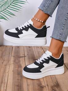 秋冬女士休闲运动鞋，女士厚底厚底运动鞋，户外运动鞋，女士运动鞋 - 黑與白 - 查看 12