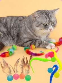 8pcs/5pcs/1pc Caterpillar Shaped Elastic Ball Cat Toys - Interactive Indoor Cat Toy Ball, Durable Polyester Pet Toys (Random Color)