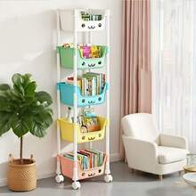 5-Tier Multi-Layer Rolling Storage Cart, Macaron White Plastic Multi-Purpose Trolley With Lockable Casters, Removable Mobile Organizer For Consumables And Sundries, Space-Saving Storage Shelf For Kitchen, Bathroom, Laundry Room, Dormitory And Living Room, Practical Household Organizer, Ideal Gift For Halloween, Christmas And Daily Use - Màu sắc macaron nhiều màu - Xem 5