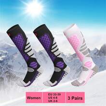 3 Pairs Unisex Thick Thermal Ski Socks, Breathable & Warm For Outdoor Sports Like Skiing, Ice Skating, Hiking In Winter - Multicolor - View 3