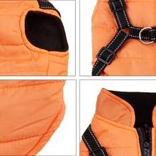 1pc Waterproof Windproof Warm Pet Jacket, Zipper Front With Reflective Strips, Chest Harness, Outdoor Coat For Cats & Dogs, Autumn/Winter