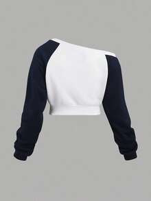F1 Racing Car Cropped Sweatshirt - Women's Off Shoulder Long Sleeve Pullover, Casual Loose Fit Top, Soft And Comfortable Cotton Blend - Perfect For  Fans, Motorsports Enthusiasts, Everyday Wear. -Halloween Women's Color Block Hooded Sweatshirt Fall Back To School Teacher Outfit Navy Blue Graduation Hoodie - trắng - Xem 2