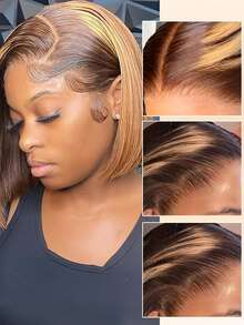 Parrucca frontale in pizzo 4/27, senza adesivo, 6 x 4 ciocche, parrucca frontale in pizzo sfumato, senza adesivo, parrucca in veri capelli pre-sfoltita, 4/27 ciocche, biondo miele, pizzo trasparente, parrucca frontale 6 x 4, traspirante e naturale, adatta alla maggior parte delle donne e tonalità di pelle, densità dei capelli veri 180, colore dei capelli veri, colore naturale e bello, Ognissanti Carnevale, 20,3 - 40,6 cm