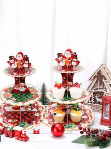 1pc 3-Tier Christmas Cake Display Stand Holder,Santa Claus Snowman Penguin Pattern Cupcake Decoration,Multi-Layered Cake Tray,Cupcake Dessert Rack,Christmas Decoration,Home Decor,Kitchen Dining Table Decor,Christmas Party Supplies,Christmas Ornament ,Easy To Assemble,Merry Christmas,Xmas Decor