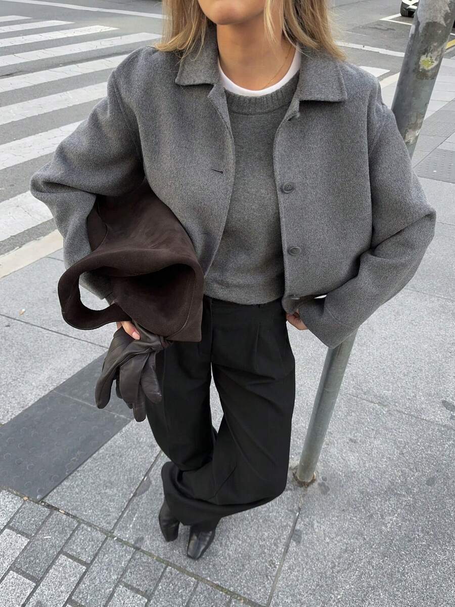 Women's Tweed Cropped Jacket - Modern Tailored Blazer Casual Elegance Short Coat - Grey - View 1