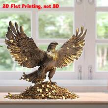 Decoración de escritorio de águila dorada estilo bohemio en 2D - Impreso en 2D con base, decoración del hogar con tema animal para sala de estar, dormitorio, oficina, cocina - Regalo ideal para familia y amigos, pieza de arte elegante, diseño de plumas delicado, 2D plano