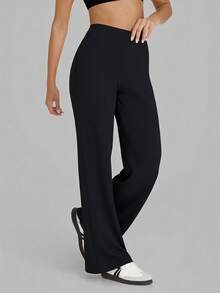 6pecil 1pc Women High Waist Loose Wide Leg Sports Pants, Leggings, Running Pants - Black - View 5