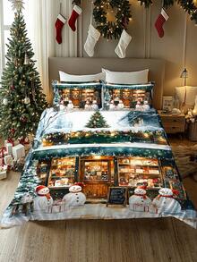 2/3pcs Christmas Tree, Christmas Gift, Santa Claus With Christmas Hat And Reindeer Digital Print Soft Comfortable Duvet Cover Set, Suitable For Bedroom, Guest Room, Game Room, Hotel, Dormitory
