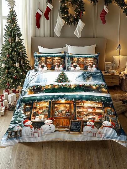 2/3pcs Christmas Tree, Christmas Gift, Santa Claus With Christmas Hat And Reindeer Digital Print Soft Comfortable Duvet Cover Set, Suitable For Bedroom, Guest Room, Game Room, Hotel, Dormitory