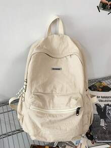 peach tree 1个纯色尼龙防水拉链简约背包，适合春夏使用，可折叠旅行背包，休闲日用背包，简约字母印花手提单肩包，笔记本电脑包，休闲背包，大学生旅行背包，功能齐全的大容量多口袋便携式假日旅行必备运动健身学校商务尼龙包旅行包防水背包，适合学生和大学生使用