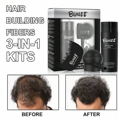 3-In-1 Hair Fiber Filler Kit - Hair Fiber Powder Bottle, Precision Sprayer, Styling Comb, Instantly Thickens Hair, Fills Sparse Areas, Gift Set