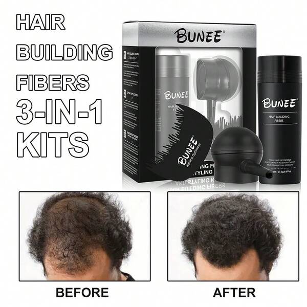 3-In-1 Hair Fiber Filler Kit - Hair Fiber Powder Bottle, Precision Sprayer, Styling Comb, Instantly Thickens Hair, Fills Sparse Areas, Gift Set