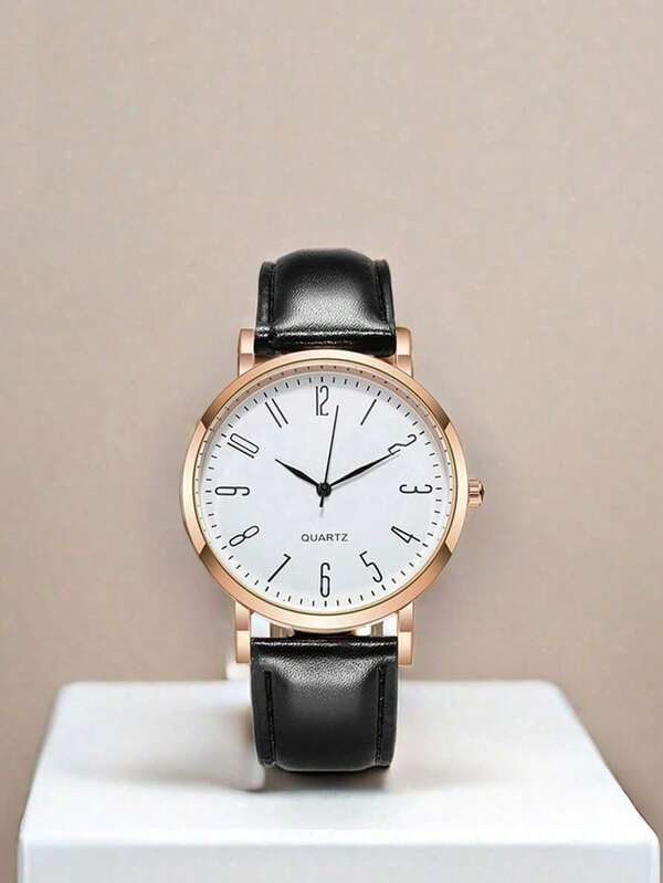ساعة كوارتز جلدية رفيعة جدًا، ساعة كوارتز كاجوال للرجال والنساء بسوار جلدي، عقارب رقمية، طراز عصري بسيط للأزواج
