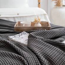 200X230 Waffle Blanket, %100 Cotton Waffle Blanket, Multi-Purpose Geometric Waffle Throw Blanket, Dokubba Waffle Blanket - Black - View 2