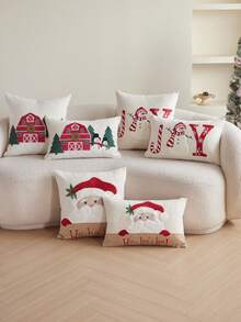 1 pièce Housse de coussin brodée avec Père Noël et bonhomme de neige, décoration de maison pour chambre à coucher, salon, fête - Multicolore - Voir 13
