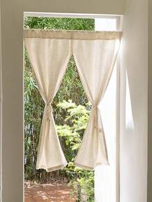 1 قطعة شريط تعليق ستارة النافذة/الباب، ديكور خرز خشبي بسيط وبسيط، من خامة الكتان الطبيعي، باللون البيج