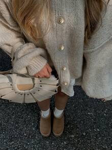 Senya Fall And Winter New Women's Round Neck Lantern Sleeve Front Button Knitted Cardigan, Loose Casual, Lazy, Daily Commuting, Afternoon Tea, Back To School, Graduation, Sweater Tops,Valentine's Day Women's Winter Sweaters,New Year