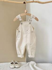 Baby Girls' Casual All-Over Embroidered Floral Light Blue Suspender Pants, Summer - Apricot - View 6