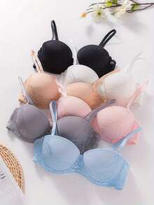 6Pcs/Set Ladies Lace Push Up Bra, Underwire Bra - Multicolor - View 3