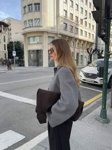 Women's Tweed Cropped Jacket - Modern Tailored Blazer Casual Elegance Short Coat - Grey - View 4