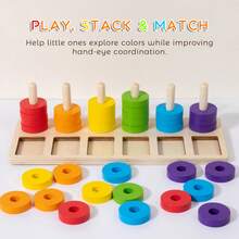 蒙特梭利玩具，适合 3 岁以上男孩女孩生日礼物，适合幼儿儿童婴儿的木制感官玩具，复活节篮子填充玩具，幼儿学习玩具活动拼图 - 彩色 - 查看 7