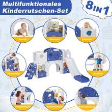 LILIIN 8-In-1 Children's Slide For Toddlers From 1 Year Old, Indoor And Outdoor Use, Freestanding Slide Made Of HDPE & PP, With Climbing Ladder, Tunnel, Storage Space, Basketball Hoop And Play Telescope, Up To 50kg - Blue and White - View 6