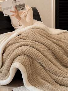 1 pătură dublă caldă, groasă, din tafta jacquard kaki, din fleece sherpa, moale și prietenoasă cu pielea, multi-dimensiune și multifuncțională pentru birou, sufragerie, dormitor