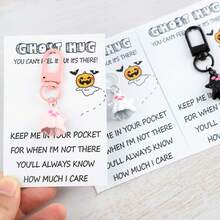 1/3pcs Set Cute Ghost Keychain Set With Halloween Greeting Card, Suitable For Bag Decoration, Halloween Atmosphere Gift, Party Gift, Fun Gift - Multicolor - View 5