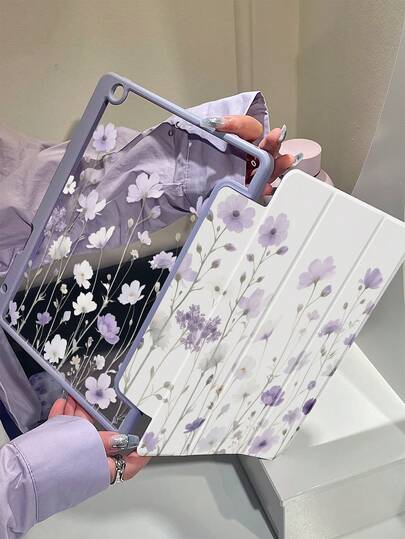 This Beautiful And Cute Cartoon Purple Flower And Grass Double-Sided Painted Acrylic Transparent Crystal Back Cover Is Shockproof And Suitable For IPad 7th Generation, 8th Generation (10.2 Inches), And 10th Generation. It Has A Built-In Pen Slot And Supports Sleep And Wake-Up Functions/Multiple Folding Stand Methods. These Are All Wonderful Halloween And New Year Gifts