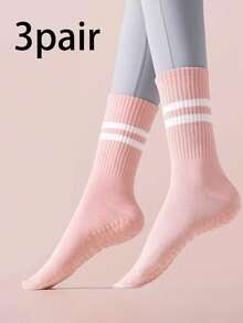 3 Pairs Pilates Non-Slip Socks, Women's Pilates Non-Slip Socks, Pilates Sticky Socks, Yoga Barrel Socks With Grip, Black White Pink Sports
