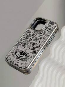 WeiMi 1pc Minimalist Personalized Fortune Telling Magic Graffiti Pattern Silver Electroplated Waterproof Shockproof Anti-Slip Phone Case Compatible With Apple Phones - Multicolor - View 2