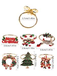 6-12pcs/Set Mixed Christmas Letter, Deer, Candy Cane, Wreath, Bell, Christmas Tree Napkin Rings, Holiday Tabletop Decorations