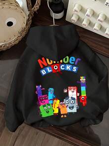 Tween Boy Cartoon Square Character Pattern Sweatshirt Boys Long Sleeve Hooded Sweatshirt Autumn And Winter Childlike Boys Clothing - Black - View 4