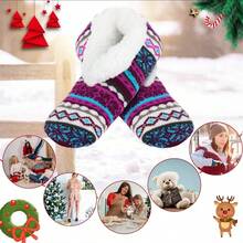 1双女士复古仿羊羔绒拖鞋袜，防滑家居拖鞋，保暖内里，适合室内/睡眠穿着，冬季 - 查看 9