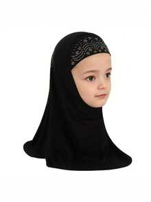 Children's Muslim Hijab With Rhinestone Flower Design, Easy To Wear, 3-8 Years Old - Multicolor - View 3