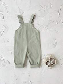 Baby Girls' Casual All-Over Embroidered Floral Light Blue Suspender Pants, Summer